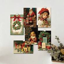 10入組/包復古聖誕卡牆面拼貼套件,塗鴉海報卡片郵件美學油畫和少女少年和學生宿舍的照片-完美的墻藝術桌面裝飾攝影道具 - 彩色 - 查看 1