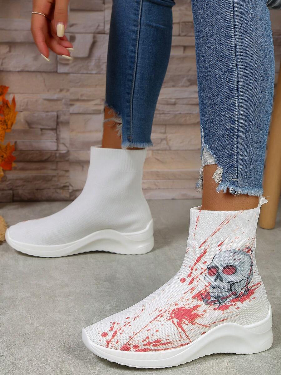 2023 Đúng mốt Và Thoải mái Trắng Thể thao Giày bốt vớ Đối với phụ nữ - trắng - Xem 1