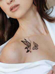 STARTTOOS 9入組黑蝴蝶、文字和心跳圖案臨時紋身貼紙,適用於手腕等小部位 - 黑色 - 查看 3