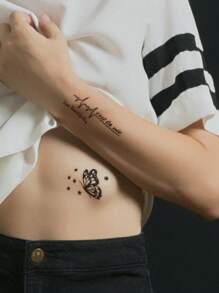 STARTTOOS 9入組黑蝴蝶、文字和心跳圖案臨時紋身貼紙,適用於手腕等小部位 - 黑色 - 查看 6