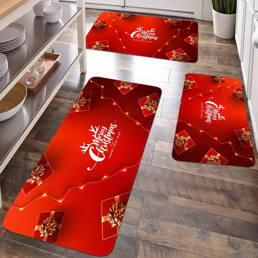 1pc Simple Modern Home Kitchen Decorative Rug, Festival Living Room Bedroom Carpet Mat - Red - View 1