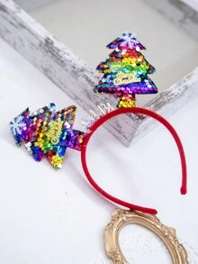 1pc Children Christmas Tree & Hat Hairband With Reindeer Antlers, Funny Decorative Hair Clip For Show Party - Multicolor - View 3