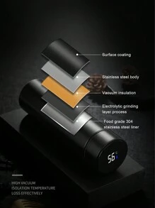 450ml智能温度显示不锈钢保温杯，男女通用创意商务水瓶1个装返校 - 黑色 - 查看 5