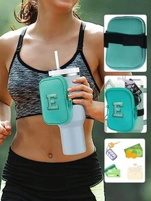 水瓶袋相容於 Stanley 玻璃杯 20 盎司 30 盎司 40 盎司馬克杯帶可調節肩帶水杯外出便攜包，手腕儲物袋，帶口袋可存放卡片、鑰匙、錢包、耳機，適合跑步戶外運動（不包括水瓶） - 綠色 - 查看 5