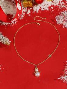 1只閃閃發亮的水晶聖誕主題聖誕老人項鏈,適用於女士 - 彩色 - 查看 4