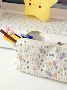1pc Double-Sided Printed Floral Pencil Case,Back To School,School Supplies - Multicolor - View 4