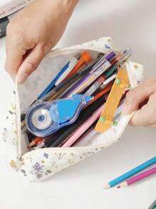 1pc Double-Sided Printed Floral Pencil Case,Back To School,School Supplies - Multicolor - View 5