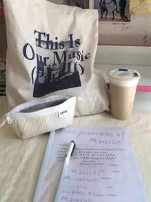 1个白色文具收纳袋，铅笔盒，铅笔袋，书包