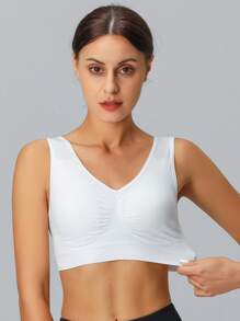 白色無線舒適背心式胸罩,雙層無縫瑜伽休閒日常睡衣內衣