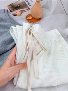 pantalón holgado de tela tipo pana acampanado ideal para dias de verano - Blanco - Ver 2