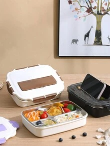 1個304不銹鋼4格飯盒,帶餐具飯盒,適合成人學生使用1l大容量 - 棕色 - 查看 4