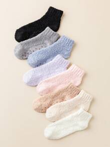 3pairs Women's Random Color Thickened Velvet Slip-resistant Socks With Fleece, Suitable For Daily Wear In Winter