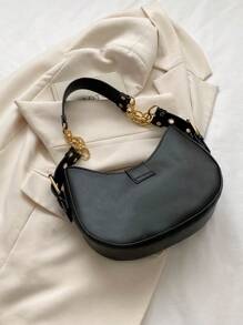 1 件純色 Pu 斜背包,便攜式金屬裝飾,時尚百搭,適合女士日常、旅行、約會或購物 - 黑色 - 查看 7