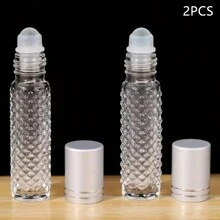 2 件可重复使用防滑精油瓶香水瓶小型便携式瓶子带滚珠按摩器便携式玻璃瓶 10ml 可再填充容器透明菠萝瓶旅行必需品、海滩旅行收纳袋、暑假返校学校用品假日露营假日必需品配件女士迷你香水男士香水 - 無色 - 查看 1