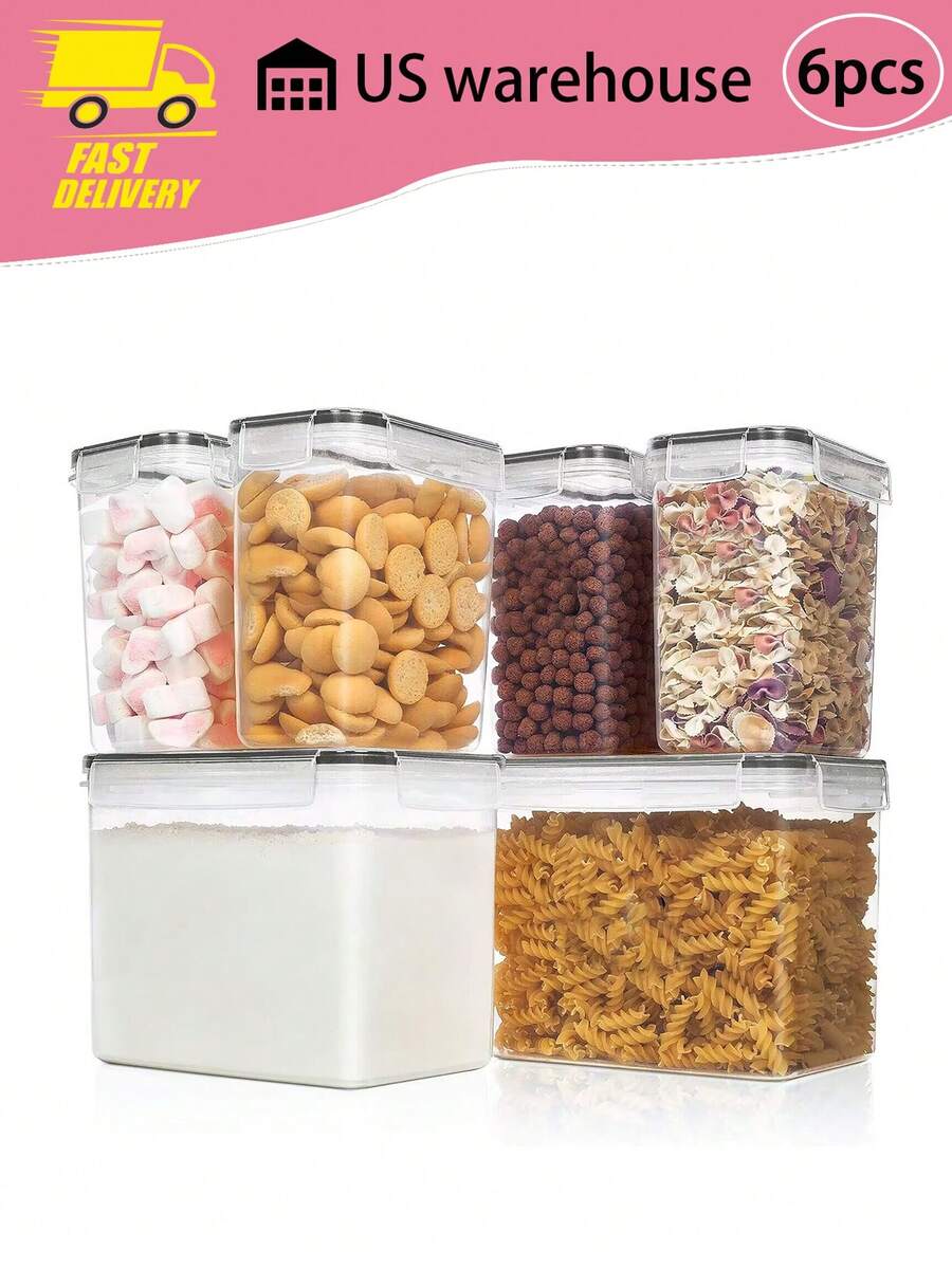 6 cái Hộp trữ thực phẩm , Kín gió Bột mì Và Đường Hộp đựng , Có thể xếp chồng lên nhau Nhựa Ngũ cốc Lưu trữ với Lids , Lò vi ba Và Tủ lạnh An toàn - Trong sáng - Xem 1