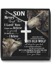 1 件時尚時尚十字鈦鋼吊墜鎖骨鍊配件禮盒裝男士,非常適合兒子 - 銀色 - 查看 2