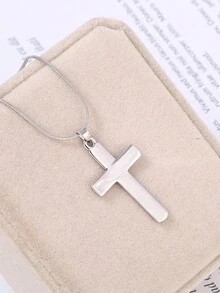 1 件時尚時尚十字鈦鋼吊墜鎖骨鍊配件禮盒裝男士,非常適合兒子 - 銀色 - 查看 4