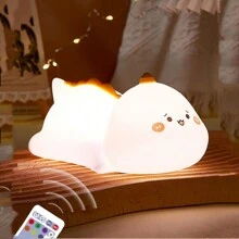 1pc Cartoon Little Dinosaur Silicone Night Light, 3 Levels Timing Patting Night Lamp - White - View 1