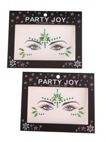 Party Joy 2入組節慶3d寶石貼紙,其中1個發光和1個不發光。diy口罩、派對眼睛和面部裝飾。適用於音樂節和舞台表演 - 紫色 - 查看 1