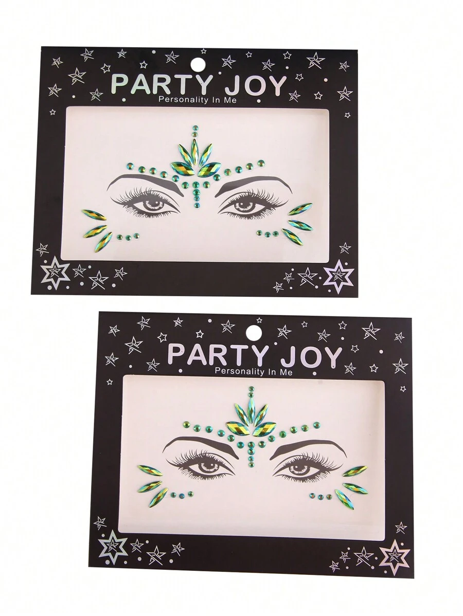 Party Joy 2入組節慶3d寶石貼紙,其中1個發光和1個不發光。diy口罩、派對眼睛和面部裝飾。適用於音樂節和舞台表演 - 紫色 - 查看 1