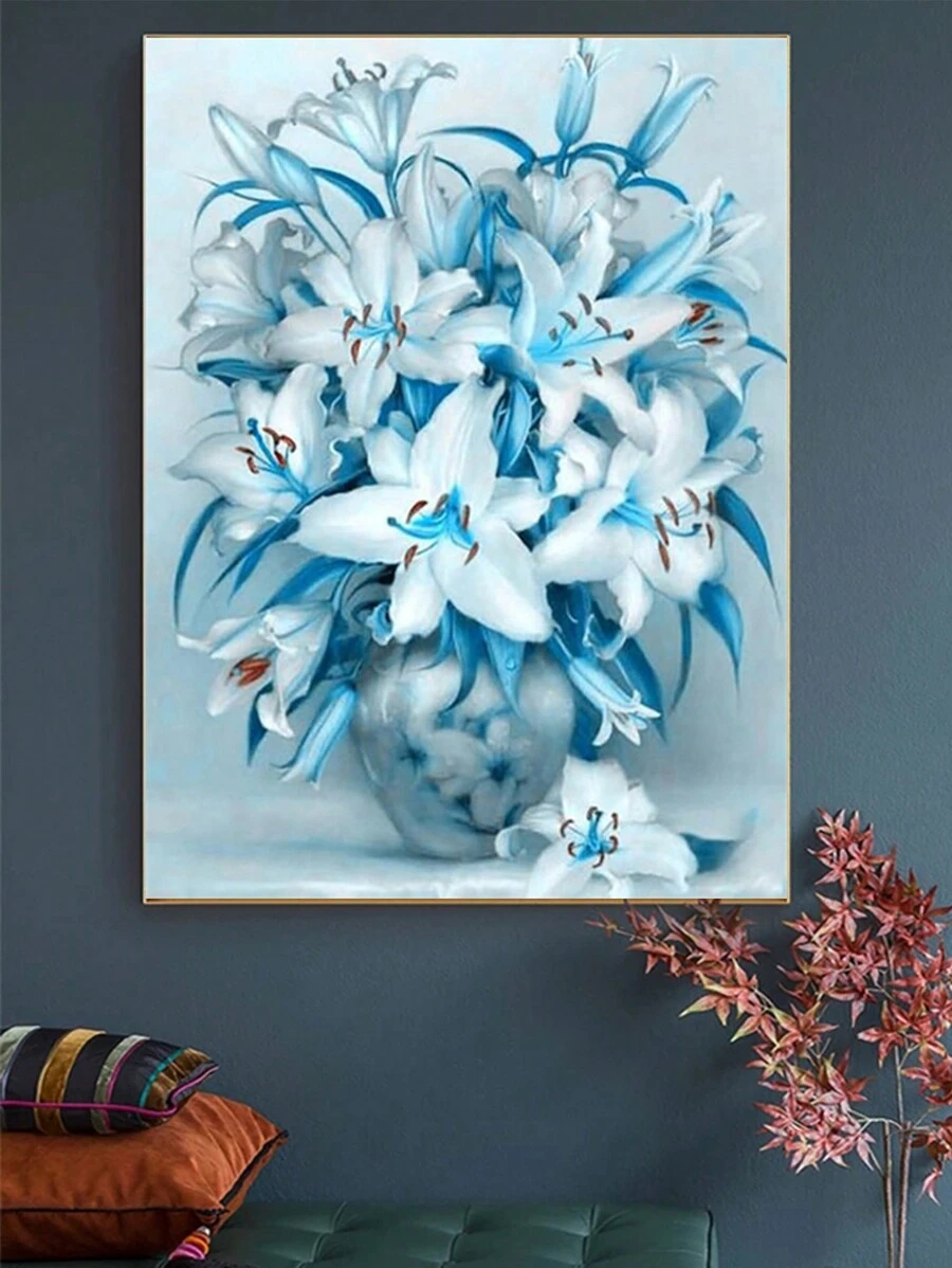 One Piece Blue And White Flower Diamond Painting - Blue and White - View 1