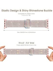 Sparkly Stretchy Nylon Band Compatible With Apple Watch Band 38/40/41/42/44/45/46/49mm, Bling Elastic Nylon Straps Shiny Cute Glitter Women Replacement Sport Solo Loop Wristband Compatible With Apple Watch Series Ultra/10/9/SE/8/7/6/5/4/3/2/1