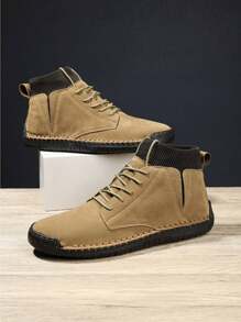 Men's Handmade Khaki Boots With Solid Colored Socks, Slip Resistant Rubber Sole, Durable, Winter - Khaki - View 3