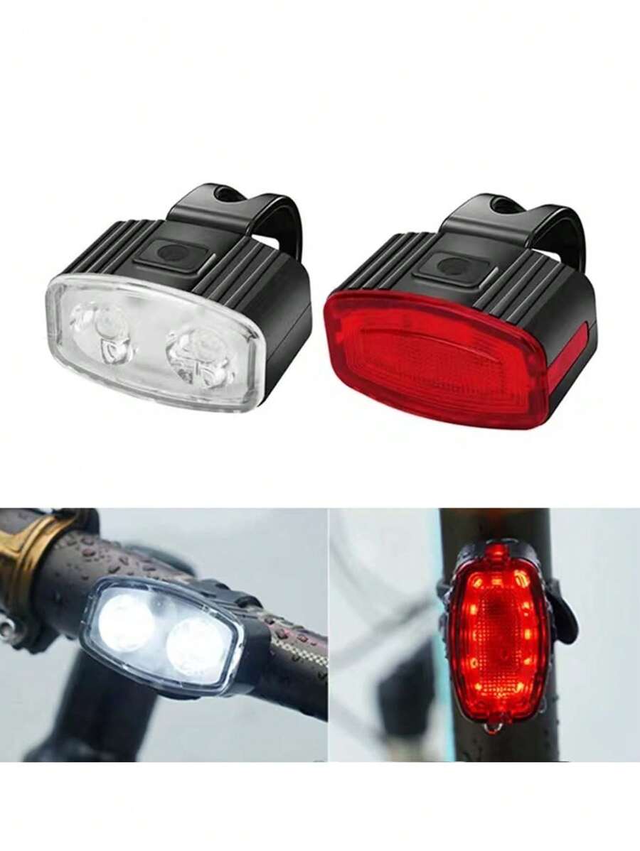 1 cái Xe đạp Trắng Ánh sáng Mặt trước Ánh sáng Sạc Usb Đỏ  Đèn sau xe Cảnh báo Xe đạp Ánh sáng - Đỏ - Xem 1