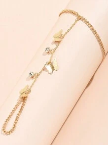 1 Pièce Enchaînée De Papillon Et De Zircone Cubique Bague En Chaîne