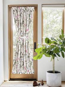 1入組印花粉色花朵設計半遮光廚房門簾,適用於客廳、隔斷、隱私保護和家居裝飾 - 印花款 - 查看 3