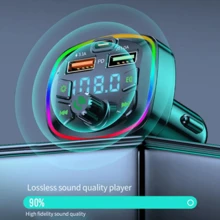 Transmissor de FM para Carro, Bluetooth 5.0, Dual USB, Carregador Tipo-C, Leitor MP3, Formato, Disco U, Cartão TF, Música Sem Perdas, Luz Atmosfera, 3.1A, Q7