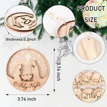 6Pcs Christian Christmas Ornaments Wood 3D Cut File Ornament Wooden Hanging Ornament Round Shaped Nativity Scene Keepsake for Xmas Tree, Birth of Jesus Decoration, Gift for Family Friend - one-size - View 6