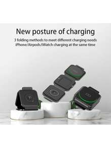 1入組可折疊便攜超薄旅行多功能磁性三合一無線充電器(白色) - 白色 - 查看 2
