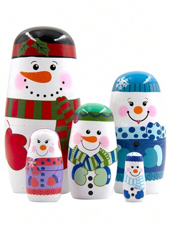 Christmas Decoration 1pc Handcrafted Nesting Dolls 5 Layers Wooden Snowman Christmas Holiday Decor Figurine