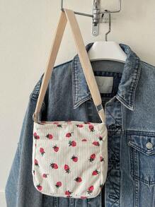 1 pieza Mini bolso de hombro de uso diario con estampado de fresa de dibujos animados, para almacenamiento de cosméticos y viaje, monedero de fresa con estilo y lindo, regalo para San Valentín - Beis - Ver 6