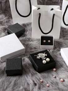 1套簡約黑白色簡約裝飾品包裝盒,具有ins風格,新鮮耳環、手鐲、頸鏈、戒指禮品盒,附有手提袋 - 白色 - 查看 3