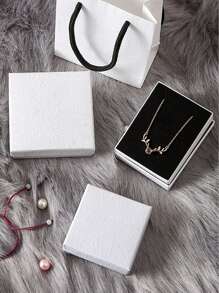 1套簡約黑白色簡約裝飾品包裝盒,具有ins風格,新鮮耳環、手鐲、頸鏈、戒指禮品盒,附有手提袋 - 白色 - 查看 6