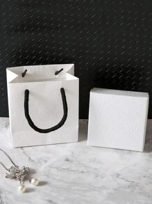 1套簡約黑白色簡約裝飾品包裝盒,具有ins風格,新鮮耳環、手鐲、頸鏈、戒指禮品盒,附有手提袋 - 白色 - 查看 8