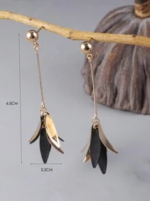 1 Pair Fashionable High-End Elegant Colorful Petal Leaf Tassel Drop Earrings For Women, Suitable For Sweet, Spring, Summer, Beach, Holiday Gift In Pink, Green, Black, Orange, Wine Red, Purple, Red, Mustard