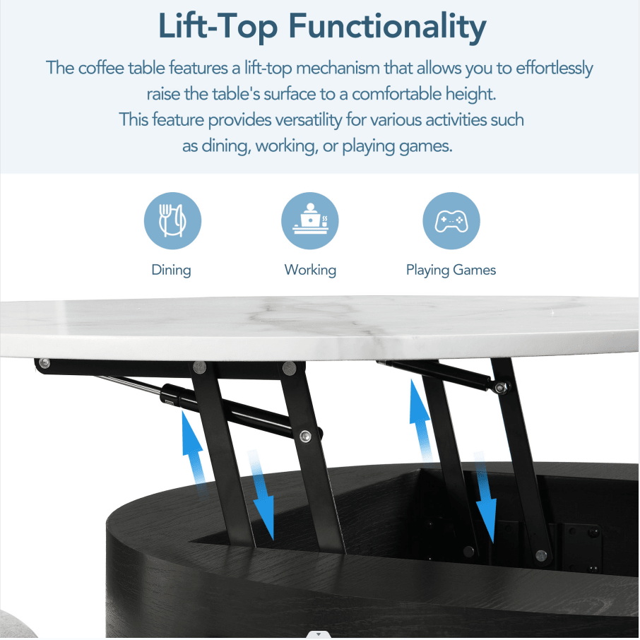 Merax Modern Round LiftTop Coffee Table with Storage & 3 Ottoman White