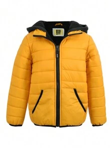Big City Chamarra Acolchada Niño Casual Moda Combinada Con Capucha y Forro Polar - Amarillo - Ver 1