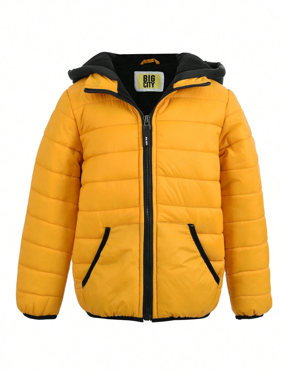 Big City Chamarra Acolchada Niño Casual Moda Combinada Con Capucha y Forro Polar - Amarillo - Ver 1