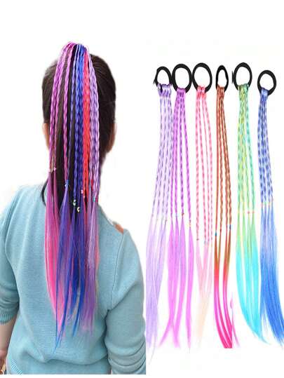 6pcs Kids' Gradient Color Braided Hair Scrunchies For Ponytail And Headband Hairstyling