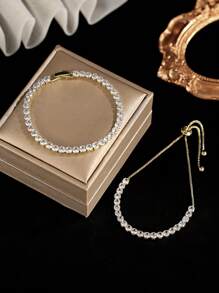 2 Pièces Bracelet Rond Zircone Réglable tennis Pour Femme Fille Port Quotidien