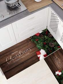 1 件装主题地垫，家用卡通长款厨房地毯，防滑防污门垫，生日家居装饰、圣诞节装饰、房间装饰、冬季节日最佳礼物 - 棕色 - 查看 4