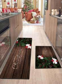 1 件装主题地垫，家用卡通长款厨房地毯，防滑防污门垫，生日家居装饰、圣诞节装饰、房间装饰、冬季节日最佳礼物 - 棕色 - 查看 1