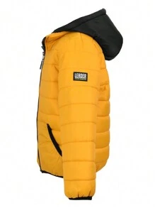 Big City Chamarra Acolchada Niño Casual Moda Combinada Con Capucha y Forro Polar - Amarillo - Ver 3