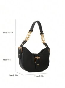 1 件純色 Pu 斜背包,便攜式金屬裝飾,時尚百搭,適合女士日常、旅行、約會或購物 - 黑色 - 查看 9