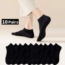 10 Pairs Black Sports Short Socks, No Show Socks For Men - Black - View 1