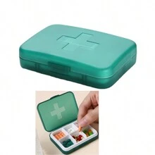 6-compartment Portable Pill Box For Travel - Green - View 1